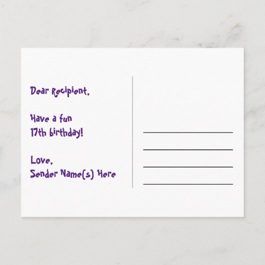 17e Verjaardag: Fun Stars Patroon, Regenboog 17, N Briefkaart (Achterkant)