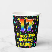 17e verjaardag: Fun Stars Pattern en Rainbow 17 Papieren Bekers (Achterkant)