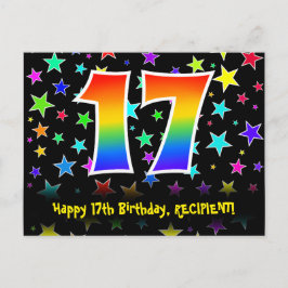 17e Verjaardag: Fun Sterren Patroon, Regenboog 17, Briefkaart