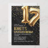 17e Verjaardag Gold Black Uitnodiging (Voorkant)