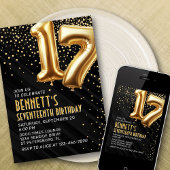 17e Verjaardag Gold Black Uitnodiging