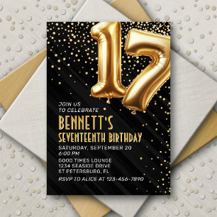 17e Verjaardag Gold Black Uitnodiging