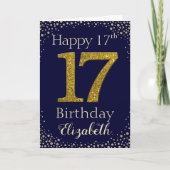 17e verjaardag Golden Glitter Kaart (Voorkant)