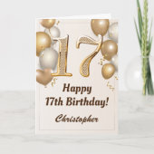 17e verjaardag goudballonnen en Confetti verjaarda Kaart (Voorkant)