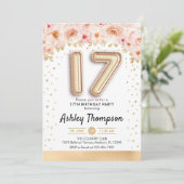 17e verjaardag - Gouden ballonnen Kaart (Staand voorkant)