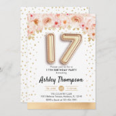 17e verjaardag - Gouden ballonnen Kaart (Voorkant / Achterkant)