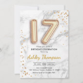17e verjaardag - Gouden ballonnen Marmeren Effect Kaart (Voorkant)