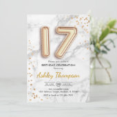 17e verjaardag - Gouden ballonnen Marmeren Effect Kaart (Staand voorkant)