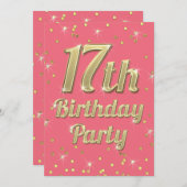 17e verjaardag Gouden Bling Typografie Confetti Ro Kaart (Voorkant / Achterkant)