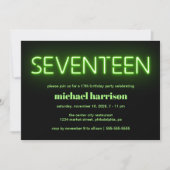 17e verjaardag Green Neon Lights Party Kaart (Voorkant)