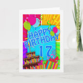 17e verjaardag kaart helder en kleurrijk - taart e (Voorkant)