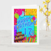 17e verjaardag kaart helder en kleurrijk - taart e (Gele Bloem)