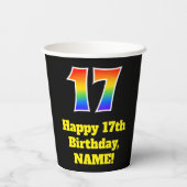 17e verjaardag: Kleurrijk, Leuk, Spannend, Regenbo Papieren Bekers (Achterkant)