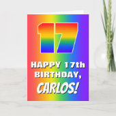 17e verjaardag: kleurrijk, vun regenboogpatroon # kaart (Voorkant)