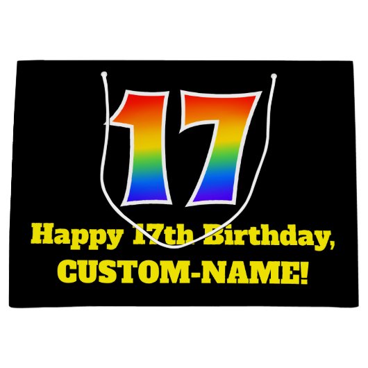 17e verjaardag ~ Leuk, Kleurrijk, Levendig, Regenb Groot Cadeauzakje (Voorkant)
