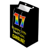 17e verjaardag: Leuk, Vet, Kleurrijk, Regenboog "1 Medium Cadeauzakje (Voorkant Gekanteld)