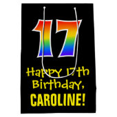 17e verjaardag: Leuk, Vet, Kleurrijk, Regenboog "1 Medium Cadeauzakje (Achterkant)