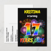 17e Verjaardag - Leuk vuurwerk, Rainbow Look "17" Briefkaart (Voorkant / Achterkant)
