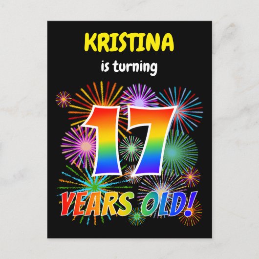 17e Verjaardag - Leuk vuurwerk, Rainbow Look "17" Briefkaart (Voorkant)