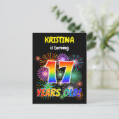 17e Verjaardag - Leuk vuurwerk, Rainbow Look "17" Briefkaart (Staand voorkant)