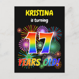 17e Verjaardag - Leuk vuurwerk, Rainbow Look "17" Briefkaart