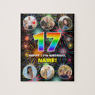 17e verjaardag: Leuke regenboog #, Aangepaste naam Legpuzzel
