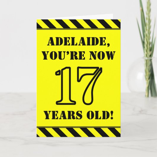 17e verjaardag: Leuke stencil stijl tekst, aangepa Kaart (Voorkant)