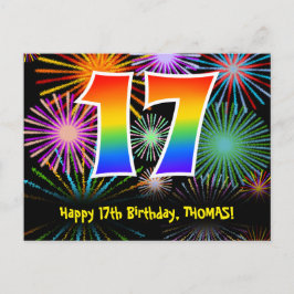 17e Verjaardag – Leuke Vuurwerk Patroon + Regenboo Briefkaart