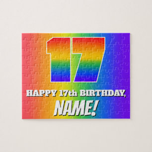 17e verjaardag — Meerkleurig regenboogpatroon "17" Legpuzzel