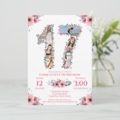 17e verjaardag meisje Foto collage roze bloem wit Kaart (Staand voorkant)