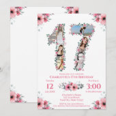 17e verjaardag meisje Foto collage roze bloem wit Kaart (Voorkant / Achterkant)