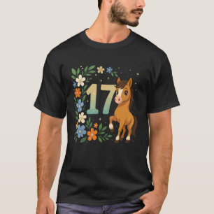 17e verjaardag Meisje Pony Paard Bloemen 17 Jaar T-shirt