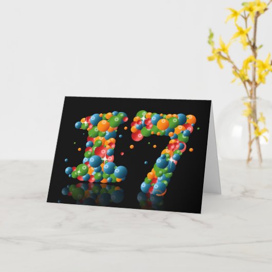 17e verjaardag met cijfers gevormd door ballen kaart (Gele Bloem)