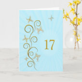 17e verjaardag met gouden vlinders kaart (Gele Bloem)