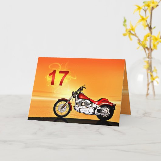 17e verjaardag Motorfiets zonsondergang Kaart (Gele Bloem)
