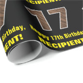 17e verjaardag: Naam & Faux Wood Grain Patroon "17 Cadeaupapier (Rol Hoek)