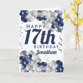 17e verjaardag Navy Blue Balloons Kaart (Gele Bloem)