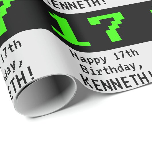 17e verjaardag - Nerdy / Geeky stijl "17" en naam Cadeaupapier (Rol Hoek)