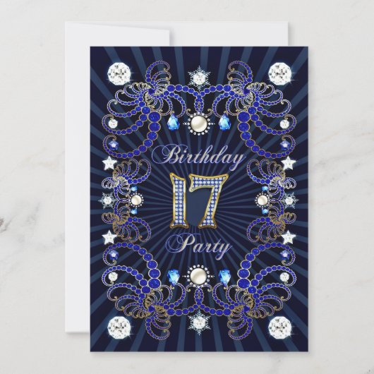 17e verjaardag nodigt met massa ' s juwelen uit kaart (Voorkant)