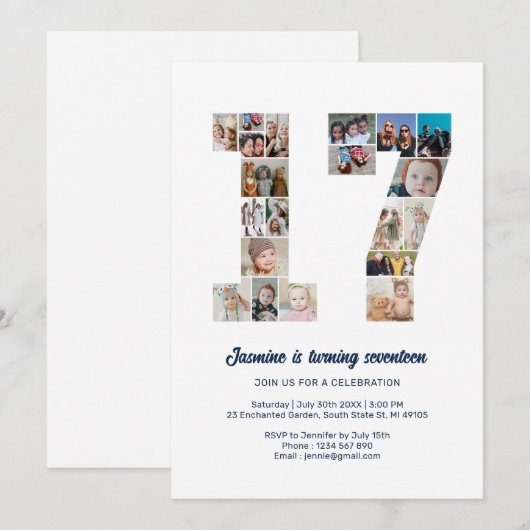 17e verjaardag nummer 17 aangepaste fotocollage kaart (Voorkant / Achterkant)