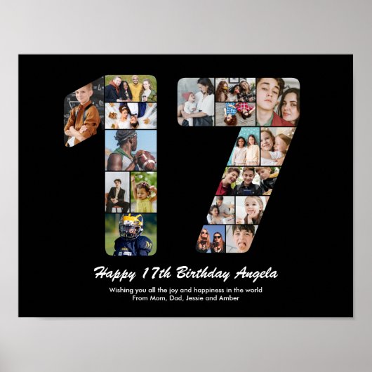 17e Verjaardag Nummer 17 Aangepaste Fotosamenstell Poster (Voorkant)