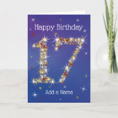 17e verjaardag - nummer 17 in sterren - blauw - le kaart (Voorkant)