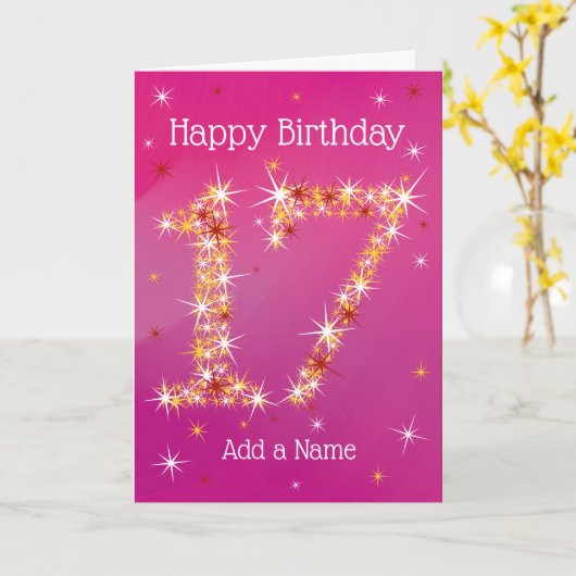 17e verjaardag - nummer 17 in sterren - roze - lee kaart (Gele Bloem)