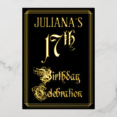 17e verjaardag Partij — Fancy Manuscript & Naam va Folie Uitnodiging (Voorkant)