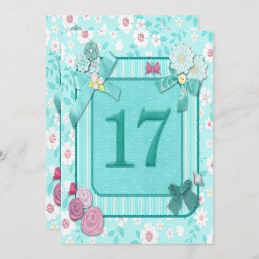 17e verjaardag partijuitnodiging kaart (Voorkant / Achterkant)