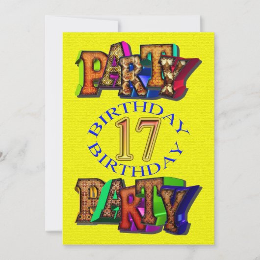 17e verjaardag partijuitnodiging kaart (Voorkant)