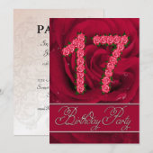 17e verjaardag partijuitnodiging met rozen kaart (Voorkant / Achterkant)