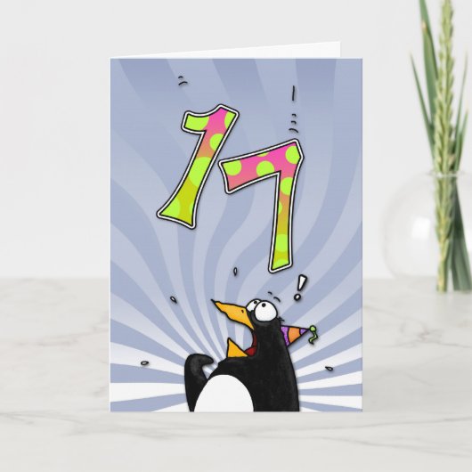 17e verjaardag - Penguin Surprise Kaart (Voorkant)