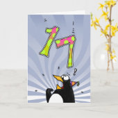 17e verjaardag - Penguin Surprise Kaart (Gele Bloem)