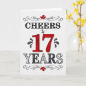 17e verjaardag Proost in rood wit zwart patroon Kaart (Gele Bloem)